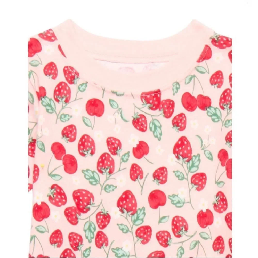 Toddler Cotton Sleep Tee & Pants Pajama Strawberry Print 2-Piece Set Size 4T